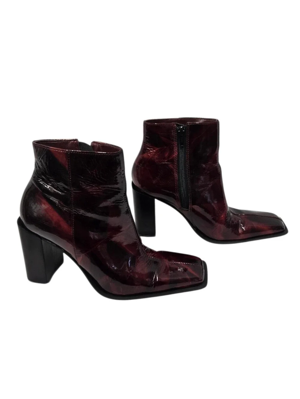 Vintage Y2K Diba Sledge Square Toe Heeled Ankle Boots in Red Marble